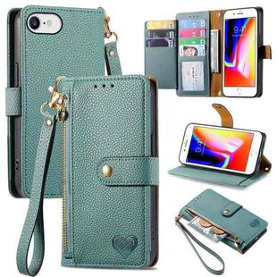 For iPhone 7 / 8 / SE 2022 Love Zipper Lanyard Leather Phone Case(Green)