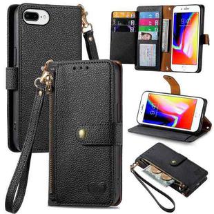 For iPhone 7 Plus / 8 Plus Love Zipper Lanyard Leather Phone Case(Black)