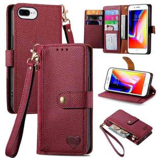 For iPhone 7 Plus / 8 Plus Love Zipper Lanyard Leather Phone Case(Red)