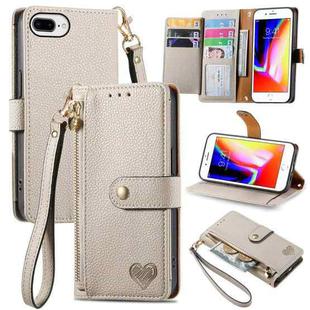 For iPhone 7 Plus / 8 Plus Love Zipper Lanyard Leather Phone Case(Gray)