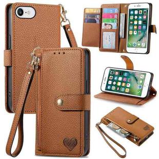 For iPhone 6 / 6s Love Zipper Lanyard Leather Phone Case(Brown)