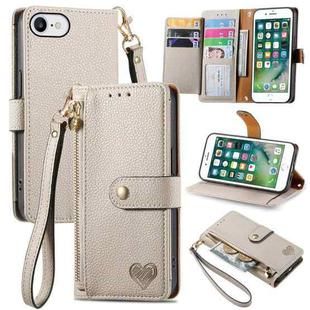 For iPhone 6 / 6s Love Zipper Lanyard Leather Phone Case(Gray)