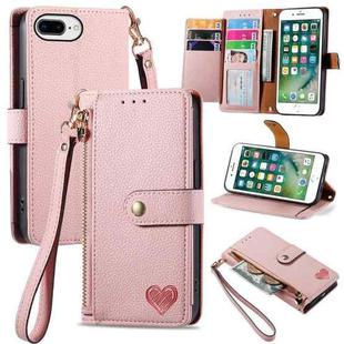 For iPhone 6 Plus / 6s Plus Love Zipper Lanyard Leather Phone Case(Pink)