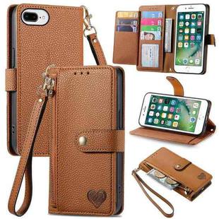 For iPhone 6 Plus / 6s Plus Love Zipper Lanyard Leather Phone Case(Brown)