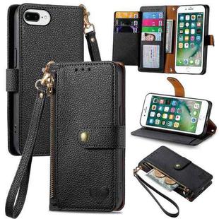 For iPhone 6 Plus / 6s Plus Love Zipper Lanyard Leather Phone Case(Black)