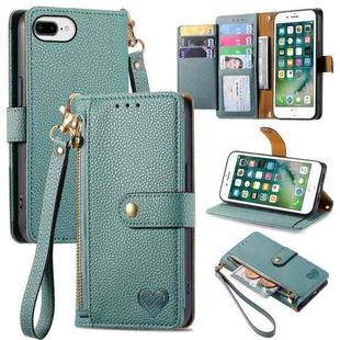 For iPhone 6 Plus / 6s Plus Love Zipper Lanyard Leather Phone Case(Green)