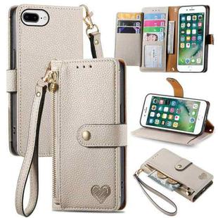 For iPhone 6 Plus / 6s Plus Love Zipper Lanyard Leather Phone Case(Gray)
