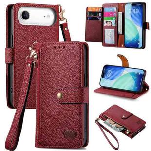 For iPhone Air Love Zipper Lanyard Leather Phone Case(Red)