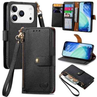 For iPhone 17 Pro Love Zipper Lanyard Leather Phone Case(Black)