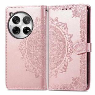 For OnePlus 12 Mandala Flower Embossed Leather Phone Case(Rose Gold)