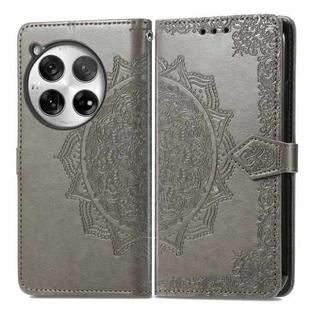 For OnePlus 12 Mandala Flower Embossed Leather Phone Case(Gray)