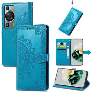 For Huawei P60 Mandala Flower Embossed Leather Phone Case(Blue)
