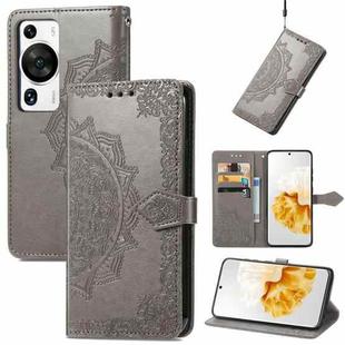 For Huawei P60 Pro Mandala Flower Embossed Leather Phone Case(Gray)