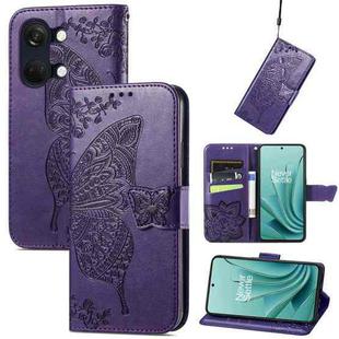 For OnePlus Ace 2V Butterfly Love Flower Embossed Leather Phone Case(Dark Purple)