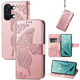 For OnePlus Ace 2V Butterfly Love Flower Embossed Leather Phone Case(Rose Gold)