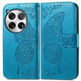 For OnePlus 12 Butterfly Love Flower Embossed Leather Phone Case(Blue)