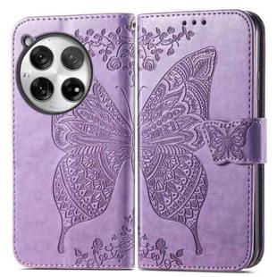 For OnePlus 12 Butterfly Love Flower Embossed Leather Phone Case(Light Purple)