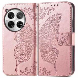 For OnePlus 12 Butterfly Love Flower Embossed Leather Phone Case(Rose Gold)