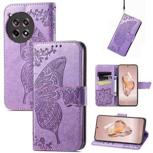 For OnePlus Ace 3 Butterfly Love Flower Embossed Leather Phone Case(Light Purple)