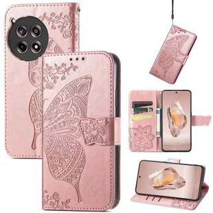 For OnePlus Ace 3 Butterfly Love Flower Embossed Leather Phone Case(Rose Gold)