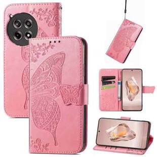 For OnePlus Ace 3 Butterfly Love Flower Embossed Leather Phone Case(Pink)