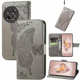 For OnePlus Ace 3 Butterfly Love Flower Embossed Leather Phone Case(Gray)