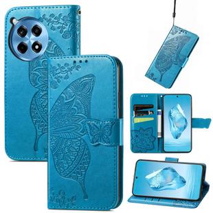 For OnePlus 12R Butterfly Love Flower Embossed Leather Phone Case(Blue)