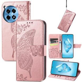 For OnePlus 12R Butterfly Love Flower Embossed Leather Phone Case(Rose Gold)