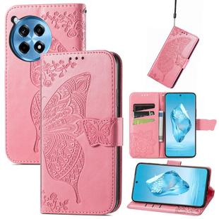 For OnePlus 12R Butterfly Love Flower Embossed Leather Phone Case(Pink)