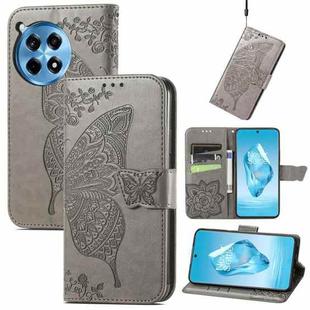 For OnePlus 12R Butterfly Love Flower Embossed Leather Phone Case(Gray)