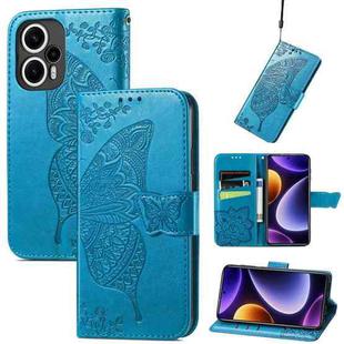 For Xiaomi Poco F5 Butterfly Love Flower Embossed Leather Phone Case(Blue)