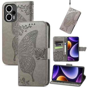 For Xiaomi Poco F5 Butterfly Love Flower Embossed Leather Phone Case(Gray)