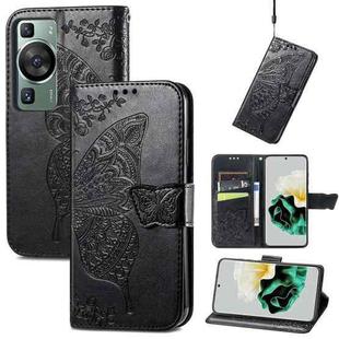 For Huawei P60 Butterfly Love Flower Embossed Leather Phone Case(Black)