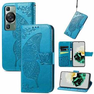For Huawei P60 Butterfly Love Flower Embossed Leather Phone Case(Blue)