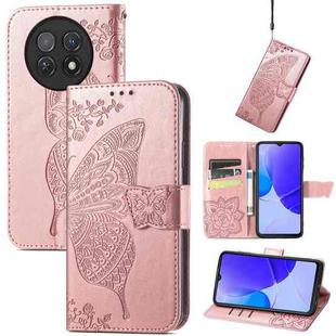 For Huawei Enjoy 60X Butterfly Love Flower Embossed Leather Phone Case(Rose Gold)