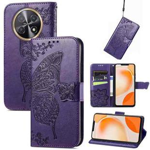 For Huawei Nova Y91 Butterfly Love Flower Embossed Leather Phone Case(Dark Purple)