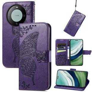 For Huawei  Mate 60 Pro Butterfly Love Flower Embossed Leather Phone Case(Dark Purple)