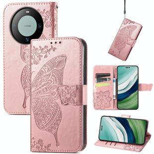 For Huawei  Mate 60 Pro Butterfly Love Flower Embossed Leather Phone Case(Rose Gold)
