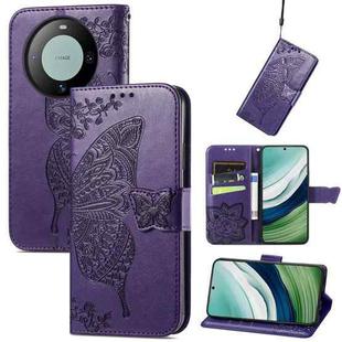 For Huawei  Mate 60 Butterfly Love Flower Embossed Leather Phone Case(Dark Purple)