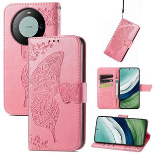 For Huawei  Mate 60 Butterfly Love Flower Embossed Leather Phone Case(Pink)