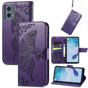 For Motorola Moto G 5G 2023 Butterfly Love Flower Embossed Leather Phone Case(Dark Purple)
