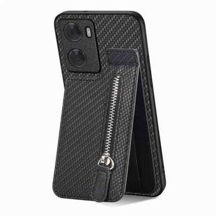 For OPPO A57 4G Carbon Fiber Vertical Flip Zipper Phone Case(Black)