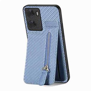 For OPPO A57 4G Carbon Fiber Vertical Flip Zipper Phone Case(Blue)