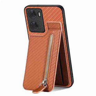 For OPPO A57 4G Carbon Fiber Vertical Flip Zipper Phone Case(Brown)