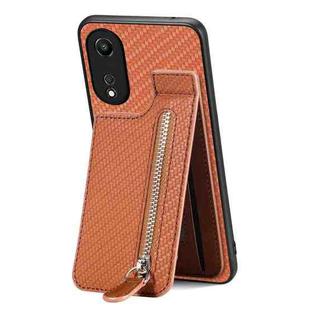 For OPPO A58 5G Carbon Fiber Vertical Flip Zipper Phone Case(Brown)