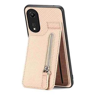 For OPPO A58 5G Carbon Fiber Vertical Flip Zipper Phone Case(Khaki)