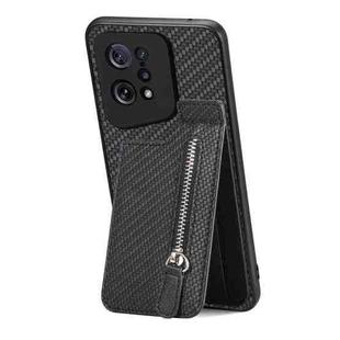 For OPPO Find X5 Carbon Fiber Vertical Flip Zipper Phone Case(Black)