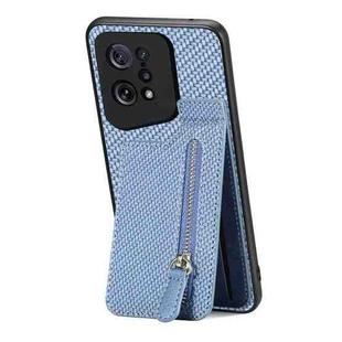 For OPPO Find X5 Carbon Fiber Vertical Flip Zipper Phone Case(Blue)