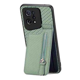 For OPPO Find X5 Carbon Fiber Vertical Flip Zipper Phone Case(Green)