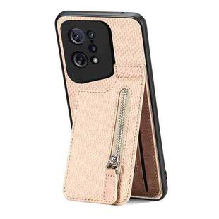 For OPPO Find X5 Carbon Fiber Vertical Flip Zipper Phone Case(Khaki)